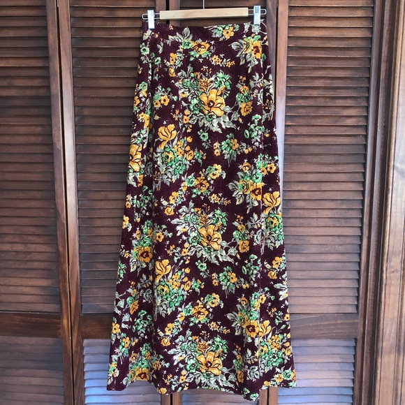 Dresses & Skirts - Vintage 70s Corduroy Floral Maxi Skirt